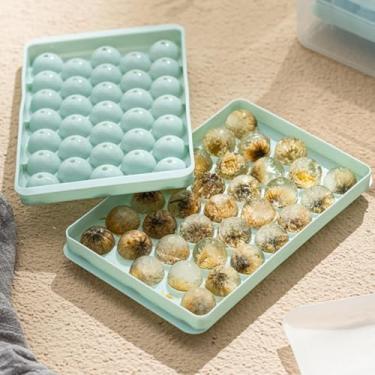 Imagem de 1 mini bandeja de cubos de gelo: máquina de gelo triturada redonda pequena para freezer, completa com tampa - ideal para bebidas geladas, café e suco (azul)