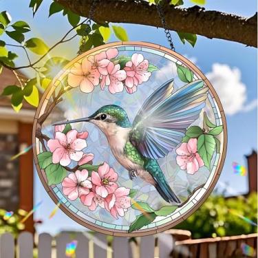 Imagem de Acrílico colorido Suncatcher, decoração para pendurar pássaros com design de estilo vitral impresso, arte de parede de arco-íris, refrator de luz do sol, decoração de casa interna e externa com