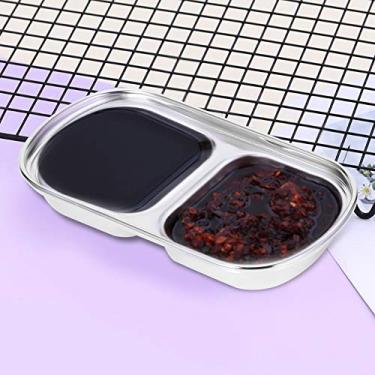 Imagem de Prato de lanche de tempero de aço inoxidável, tigela de mergulho, utensílios de cozinha, louça, adultos, crianças, design de grade, festa em casa (82050 duas unidades)