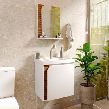 Imagem de Gabinete Banheiro Lirio Com 1 Porta Espelheira E Cuba Branco/ripa