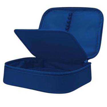 Imagem de Estojo Box Organizador Escolar Com Divisórias Multifuncional 24 Elásticos Lápis Caneta 100 Pens Masculino Feminino (Azul)