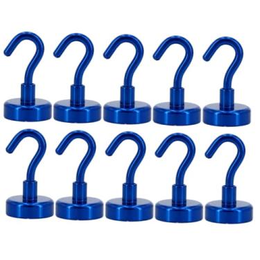 Imagem de BeyondNice Pacote com 10 ganchos magnéticos azuis, ganchos de ímã de neodímio de 14 kg, ímã com ganchos magnéticos fortes para pendurar, geladeira, churrasqueira, cozinha, porta-chaves (azul)