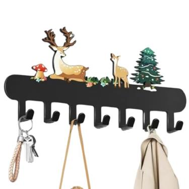Imagem de Suporte de gancho magnético, suporte de chave magnético para parede, suporte de parede para geladeira, armário de metal, churrasqueiras, lava-louças (veado-preto, 7 ganchos)