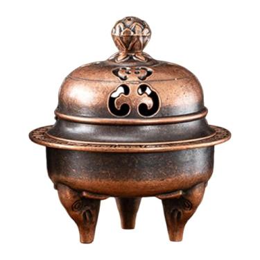 Imagem de Wswqop Incensário de metal com design antigo, em formato de pé de elefante e lótus, pequeno, em forma de tigela, ideal para quarto, escritório, sala de chá, Cobre