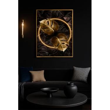 Imagem de Quadro Decorativo Luxo Folhagem Abstrata Preto e Dourado 90x65 (04, Dourado, 90x65)