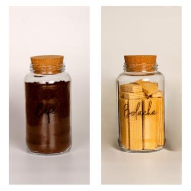 Imagem de Pote de armazenamento cafe Kit Cantinho do Café - ESCOLHA SEU KIT - Potes de Vidro 830 ml com Tampa de Cortiça(Café e Bolacha)