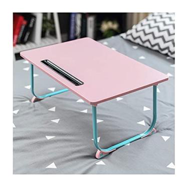 Imagem de Mesa de computador dobrável móvel mesa mesa mesa portátil computador mesa preguiçosa bandeja pequena mesa para cama sofá mesa de escritório casamento (cor: preto) (rosa)