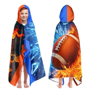 Imagem de CZZDERAM Toalhas de praia com capuz para meninos com estampa de rugby para crianças de 4 a 8 anos, toalhas de banho com capuz para crianças adolescentes meninos 76 x 127 cm de secagem rápida azul