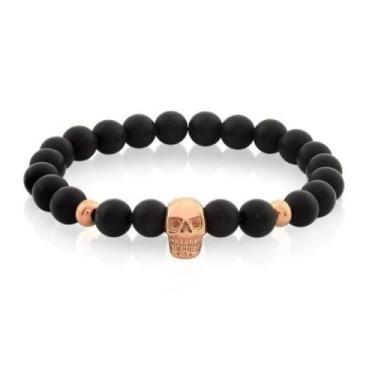 Imagem de Pulseira Masculina Pedras Vulcânicas E Pingente Caveira Em - Tulerry S