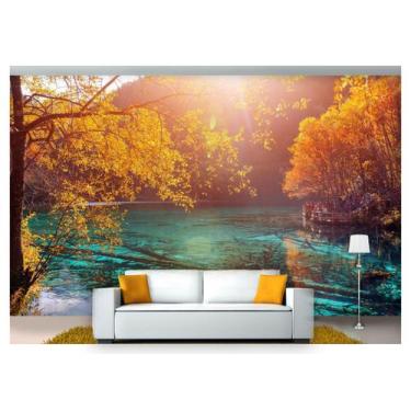 Imagem de Papel De Parede Lago Cristalino Outono Sol 3D  Nlk129 - Você Decora