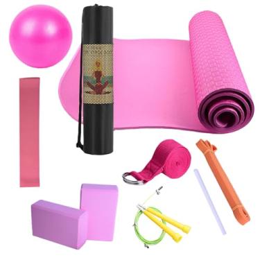 Imagem de Kit de ioga para iniciantes | Tapete de exercícios com blocos de ioga | Inclui faixa de resistência, faixa elástica, equipamento de exercícios para pilates e fitness