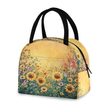 Imagem de Blueangle Lancheira isolada à prova de vazamento - Bolsa de almoço reutilizável com design caprichoso de girassóis de jardim, recipiente de alimentos compacto para escritório, viagens e atividades ao