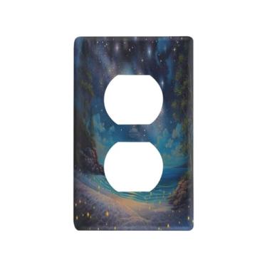 Imagem de Blueangle Linda placa de parede com saída dupla de cena de praia, tamanho padrão, placas de cobertura de tomada elétrica de 1 gangue para decoração de quarto de escritório em casa, 4,53 x 2,76