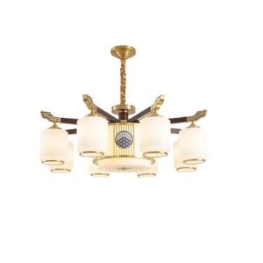 Imagem de Novo pendente minimalista zen em latão, estilo chinês | Iluminação principal ideal para sala de estar, sala de jantar, casas de estilo chinês e halls de duplex (8 lâmpadas)