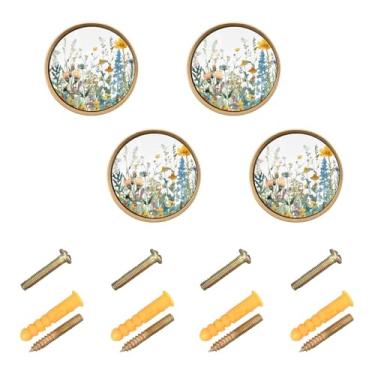 Imagem de Blueangle Pacote com 4 puxadores coloridos de armário de ervas e flores de 3,5 cm puxadores redondos de gaveta para cômoda e armários de cozinha (151)