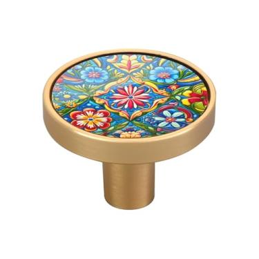 Imagem de Blueangle Pacote com 4 puxadores de armário de cerâmica mexicana 3,5 cm Puxadores redondos de gaveta para cômoda e armários de cozinha (505)