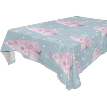 Imagem de Blueangle Toalha de mesa rosa para árvore de Natal – Toalha de mesa quadrada de poliéster impermeável e resistente a manchas para ambientes internos e externos, 137 x 137 cm (543)