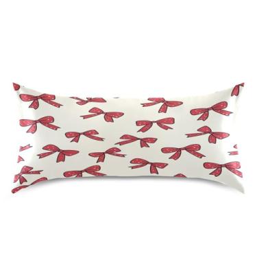 Imagem de Blueangle Fronha de cetim Red Bows para cabelo e pele, fronha de seda, tamanho king (50,8 x 101,6 cm) - Capas de almofada de cetim com fecho de envelope (689)