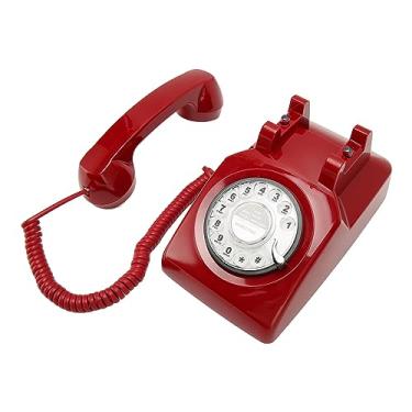 Imagem de Akozon Telefone Giratório retrô Com Campainha Mecânica - Telefone Fixo Vintage para Uso Doméstico, No Escritório e No Hotel (Vermelho)