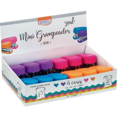 Imagem de Grampeador Mini para 20 Folhas 6CM Cores Neon Display com 12 Unidades 