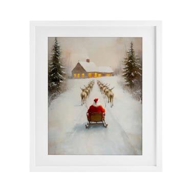 Imagem de Stupell Industries "Santa's Visit Sleigh Ride", Impressão emoldurada sob vidro, branca, 33 x 40 cm