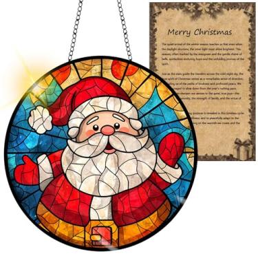 Imagem de Protetor solar de acrílico colorido, decoração de janela suspensa de Natal com design de vitral impresso, apanhador de sol, arte de parede de arco-íris, ornamentos de Natal para uso interno e externo