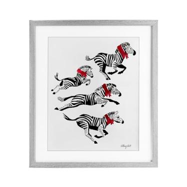 Imagem de Stupell Industries "Zebra Stampede with Ribbons", impressão emoldurada sob vidro, cinza, 33 x 40 cm