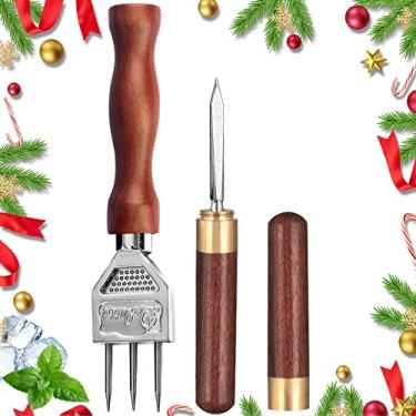 Imagem de Conjunto de 2 garfos de palheta de gelo, cabo de madeira antiderrapante de aço inoxidável, fácil de segurar, ferramenta de picareta de gelo para cozinha, bares, bares, barman, no freezer (18,3 cm, 2