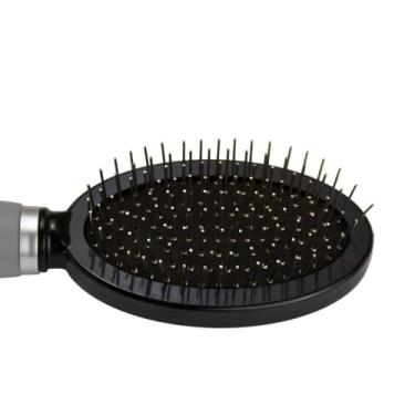 Imagem de Escova Pet Cinza M Sem Bolinha – Cabo em Gel e Pinos de Metal Suave para Remover Pelos e Nós