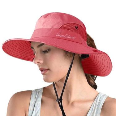 Imagem de Chapéu ZOORON Ponytail Safari Sun Chapéu de proteção UV vermelho