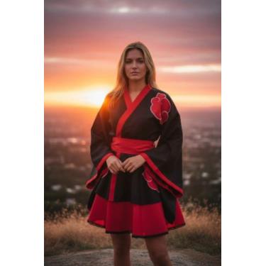 Imagem de Cosplay akatsuki Naruto Saia Kimono E Faixa Cintura Cor Vermelha - Pri