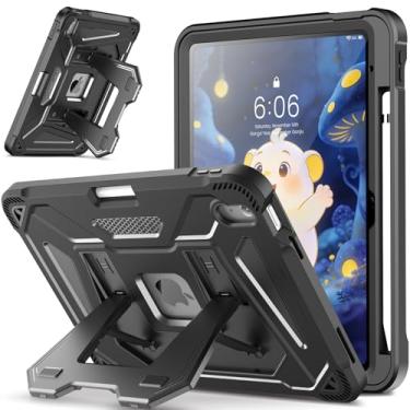 Imagem de INFILAND Capa infantil para iPad A16 11ª geração 11 polegadas (2025), iPad 10ª geração 10,9 polegadas (2022), capa protetora resistente à prova de choque com suporte duplo dobrável (preto)