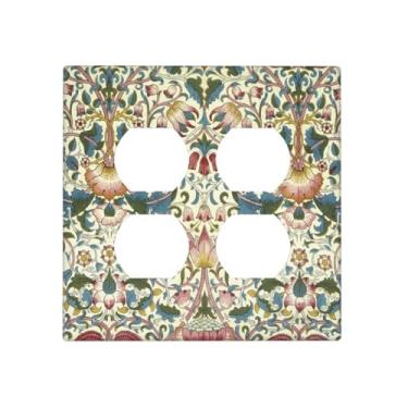 Imagem de Yamxbfa William Morris Capas de tomada com padrão floral Boho 2 gangs Duplex para interruptores de luz decorativa Gfci placa de parede receptáculo elétrico placa frontal para decoração de cozinha e