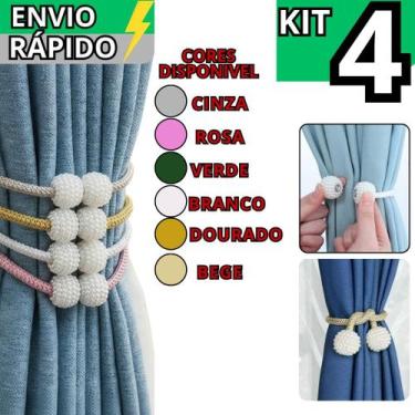 Imagem de Kit 4 Prendedor de Cortina Imã com Corda Pérola Cores Variadas - MG UT