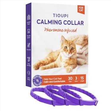 Imagem de Coleira calmante para gatos, pacote com 4 coleiras de feromônios para gatos (roxa) – ajustável, resistente à água, alívio do estresse e da ansiedade, ajuda a reduzir arranhões, medo de ruído e