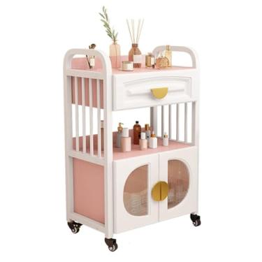 Imagem de Carrinho de salão de beleza resistente com gavetas e armário de porta de vidro, moldura de ferro espesso, carrinho de armazenamento resistente à deformação para profissionais e uso doméstico