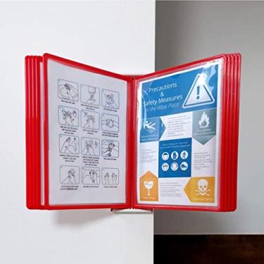 Imagem de Organizador de referência de montagem na parede - rack de exibição de metal de 10 painéis, suporte de catálogo montado na parede para armazém, oficina, laboratório e loja (cor: vermelho)