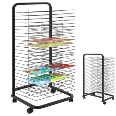 Imagem de Estante de secagem móvel com rodas, prateleira de secagem de tinta funcional para estúdios e salas de aula, prateleiras removíveis, armazenamento de tela, organizador empilhável de pintura e desenho