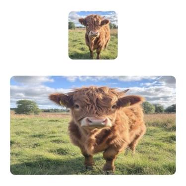 Imagem de Burbuja Conjunto de 4 jogos americanos Cow in Highland para mesa de jantar, tapetes de mesa de cozinha antiderrapantes resistentes ao calor, fáceis de limpar, 30 x 45 cm