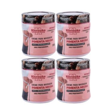 Imagem de Kit 4 Creme Redutor Corporal Abdominal para Reduzir Celulite Estrias Gordura Pimenta Negra 200g-Unissex