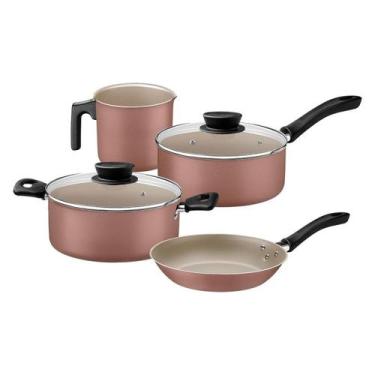 Imagem de Conj panelas 28299/304 linz marrom 4pcs aluminio c/ rev antiaderente t