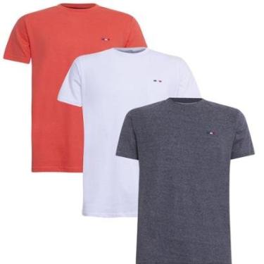 Imagem de Kit Camiseta Industrie Básica Bordada França Clássico  Algodão Premium Masculina 3 peças Cores-Masculino