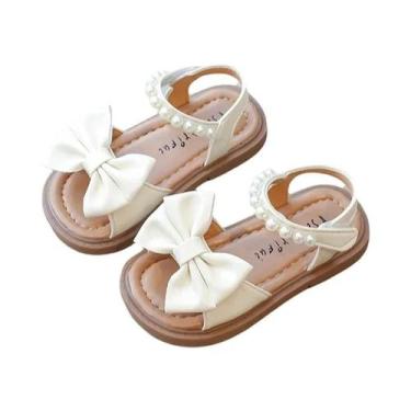 Imagem de Sandálias De Princesa Em Couro Para Meninas Com Laço De Pérolas, Calça