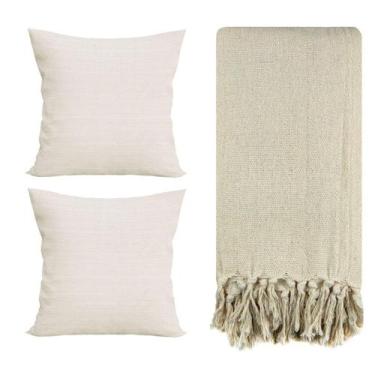 Imagem de Kit 2 Capas de Almofada Decorativa Linho 42x42 + Manta Sofá - Dicaza