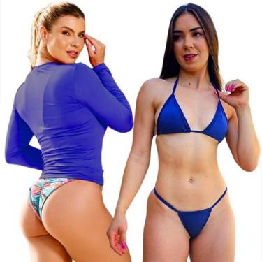 Imagem de Kit Camiseta Térmica Segunda Pele Feminina Biquini Fio Dental Cortinin