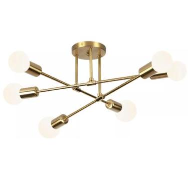 Imagem de Lustre Teto Moderno Luminária 6 Lâmpadas - Dourado - LIMED MOGI