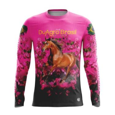 Imagem de Camiseta Térmica Manga Longa Feminina DuAgro Cavalo e Flores, G, Rosa