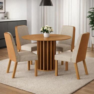 Imagem de Sala De Jantar Redonda 4 Cadeiras Maciça Treviso Arbo Decor