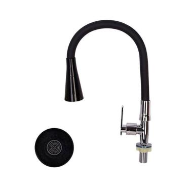 Imagem de Torneira de Cozinha para Bancada com Alavanca em Silicone com Ducha Flexível Preto