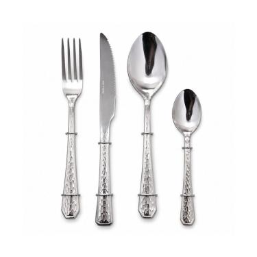 Imagem de Conjunto de Talheres Conjunto de Talheres com 24 Peças em Inox 24 Peças Aço Inox Polido para Mesa Posta Prata Hammer